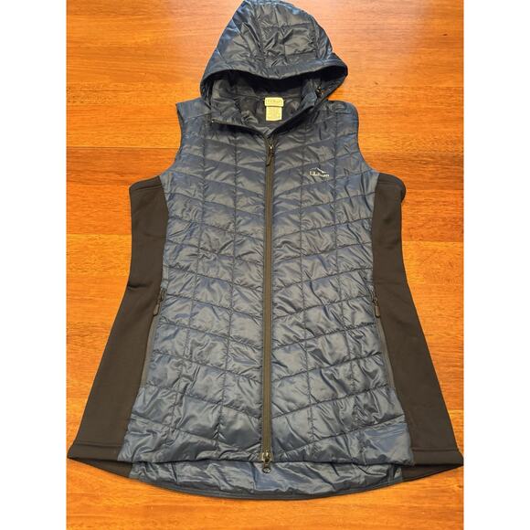 Large LL Bean Puffy Vest Hooded Blue Quilted Winter - Picture 1 of 7